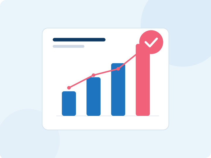 Upward bar chart with a checkmark badge, representing measurable growth and proof of results.